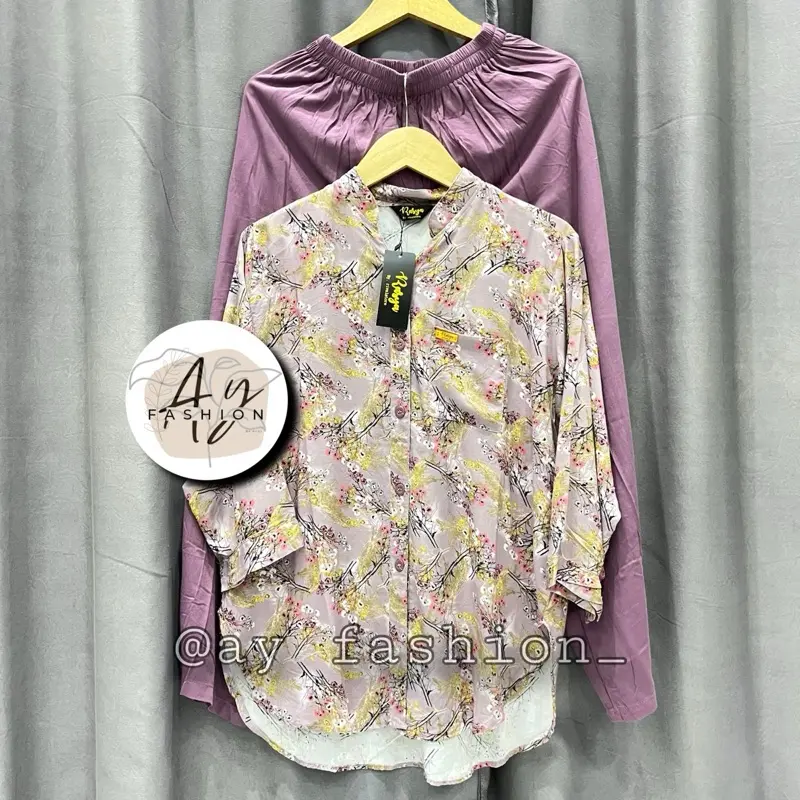 set botega polos terbaru bahan rayon twill premium setelan wanita kekinian Polos Kancing Karet Atasan