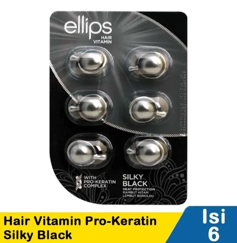 Ellips Vitamin Rambut Pro-Keratin Silky Black 6X1mL - Haircare, Kering 0