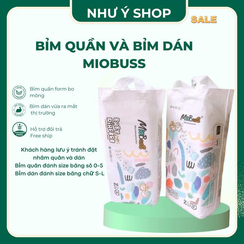 Bỉm quần/Bỉm dán MioBuss 100 miếng  form bo mông Cho Bé đủ các size , hàng loại 1 thấm hút tốt, khách hàng lưu ý: bỉm dán đánh size bằng chữ (S/M/L), bỉm quần đánh size bằng số (từ số 0 đến số 5)