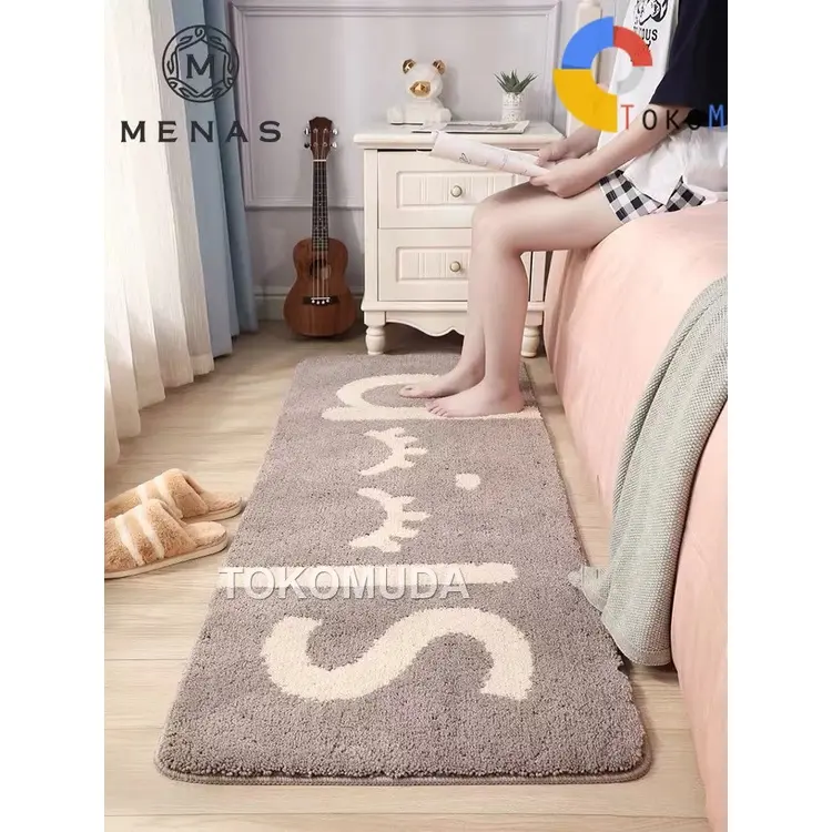 TOKOMUDA Karpet Bulu kamar Keset Cashmere Aesthetic Anti slip 120x50cm Motif Unik Keset Kamar Ruang 1