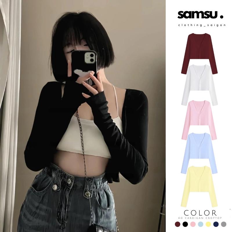[10 MÀU LIVE] Áo Khoác Cardigan Basic Hàn Quốc Dáng Ngắn Ôm Body Thun Cotton Nhiều Màu Nữ Tính Samsu.clothing_Saigon COTTON CROPTOP