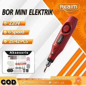 REAIM Bor Mini Gerinda Mini Bor Mini Listrik Set Lengkap Mini Grinder Bor Mini Listrik Gerinda Mini Listrik 42PCS 220V 6 Kecepatan untuk Amplas Potong Poles Ukir