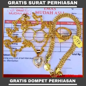 1 Set Perhiasan Lengkap Motif Batu Permata Love Dengan Lapisan Emas Muda Asli Gratis Dompet Dan Surat Perhiasan Dari Toko