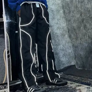 CELANA REFLEKTIF BAGGY PANTS STRIPED WIDE LEG PARASUT