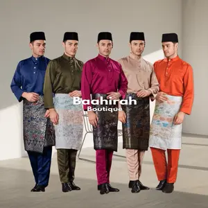 Set Baju Celana Teluk Belanga Pria Melayu Cekak Musang Kurung Setelan Pakaian Adat Malaysia Riau Koko Muslim Satin Velvet Premium Murah Meriah Dewasa