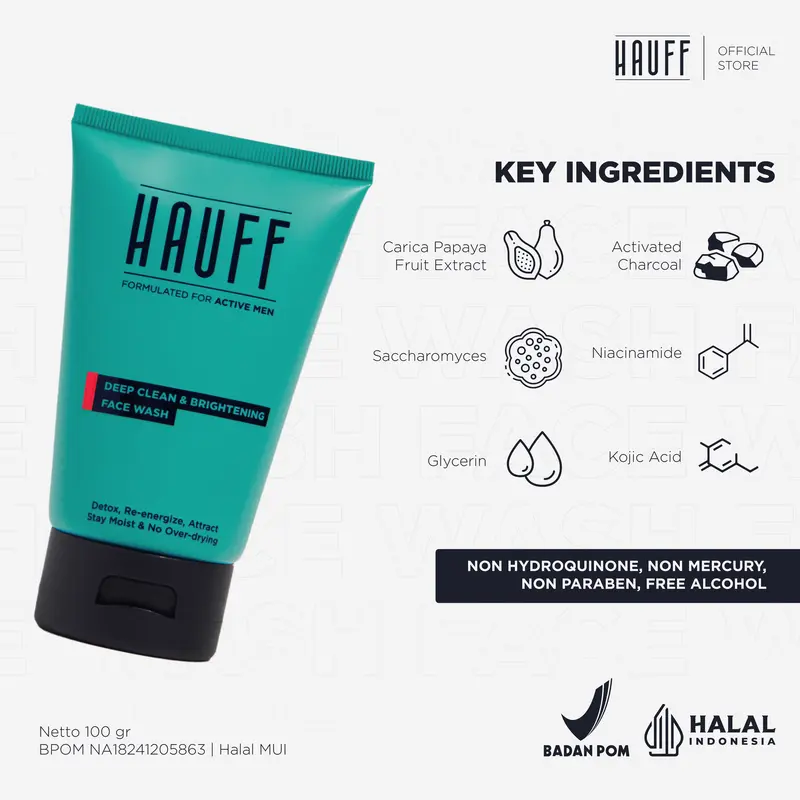 HAUFF PROTECT BRIGHTENING SET | Paket Skincare Pria | Mencerahkan Wajah Kusam | Menghilangkan Komedo | Detox & Deep Cleansing | Charcoal, Niacinamide, Succinic Acid, Artemisia Capillaris Extract | Moisturizer Sunscreen | SPF 35 PA +++ 2