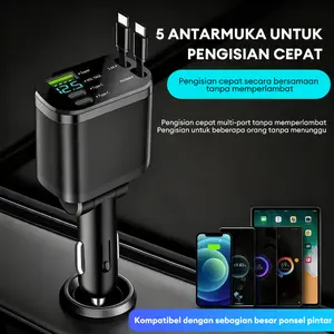Car Charger Telescopic Cable Charger One To Two Digital Display Charger