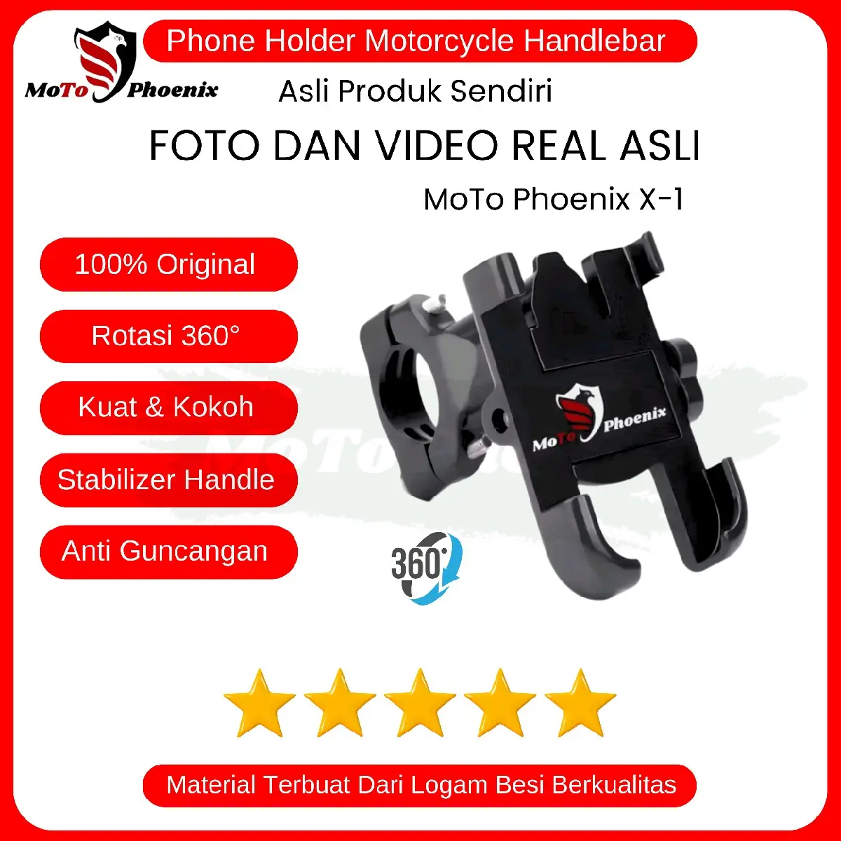 Holder Motor MoTo Phoenix X-1 Full Logam Berkualitas Tinggi - Metal, Besi