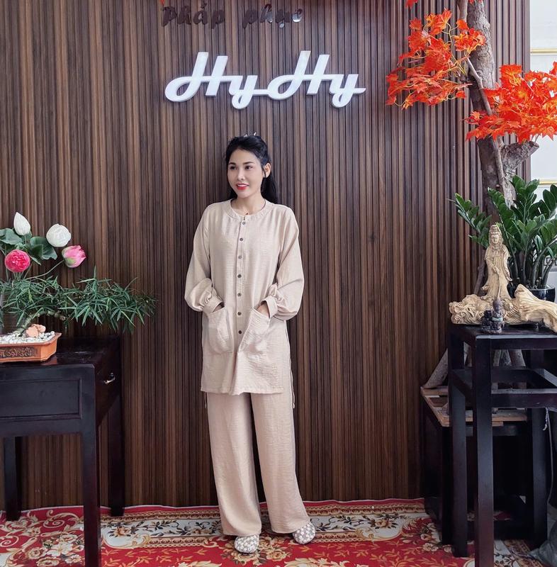 Bảo Hạnh - Set Pháp Phục Lễ Chùa Nữ BigSize Dáng Dài Cổ Tròn Có Túi Thanh Lịch-HyHy