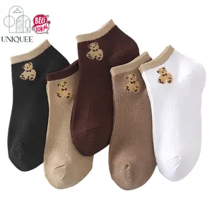 Uniqueestore KK995 Socks Korean Kaos Kaki Wanita panjang Motif Beruang Bear Brown Fashion Pendek Ankle Semata Kaki
