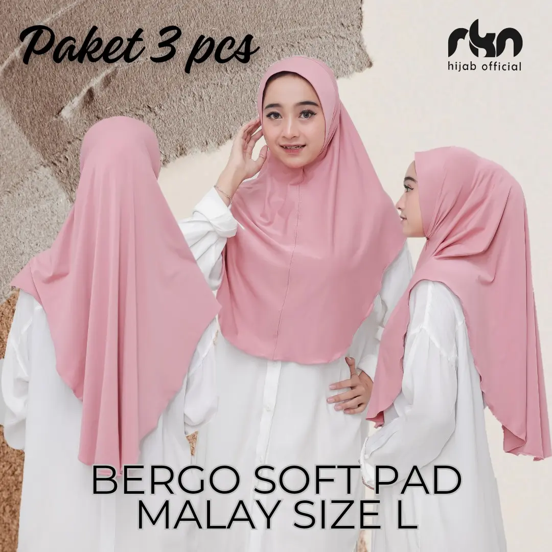 PAKET 3 PCS BERGO SOFTPAD MALAY SIZE L / BSM L Jilbab Muslim Kerudung Wanita Instan Nyaman Variasi