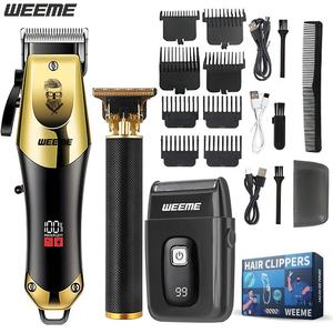 WEEME メンズ プロ仕様 ヘア＆ひげグルーミングキット（コードレスヘアクリッパー、LEDディスプレイ搭載／精密トリマーセット）USB充電式 家庭用 ホリデーギフトに最適