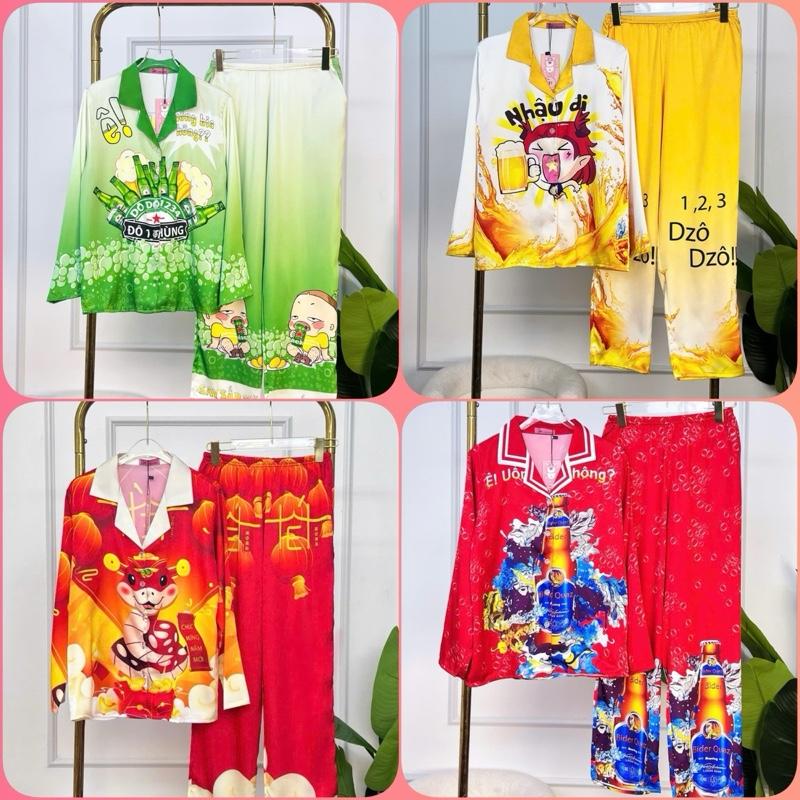 Đồ bộ tay dài quần dài lụa latin thiết kế cute size dưới 62kg , bộ ngủ nữ mặc nhà thoải mái, pijama nữ lụa mịn mát , đồ ngủ, bộ ngủ thoải mái, đồ bộ pizama