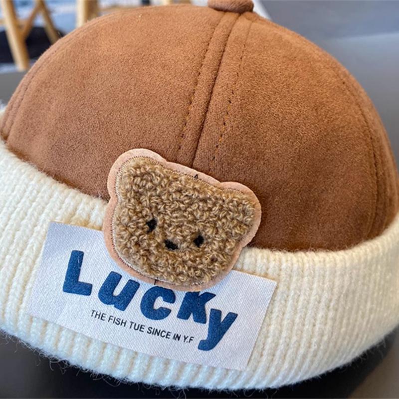 Product Introduction of 1-4Y Windproof Suede Kids Landlord Hat Korean Bear Baby Knit Brimless Cap Children Melon Caps Autumn Winter Warm Docker Hats 4