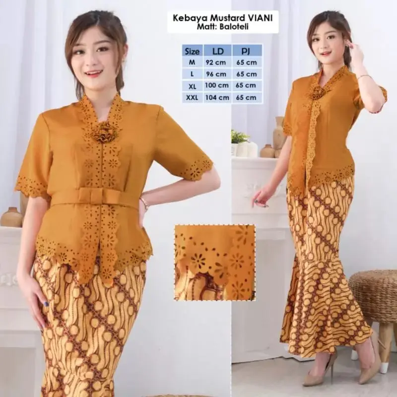 Atasan Kebaya encim modern katun laser cut Viani Kancing Pendek 8