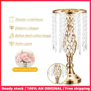 Livingmall HADIAH PERNIKAHAN TWIST CANDLE HOLDER PREMIUM Ornamen Vas Logam dengan Rumbai Akrilik Eksklusif Tahan Lama Cocok untuk Wayfarer Kilau Kristal 3 Lapis Desain 2-in-1 Mode Bunga & Lilin