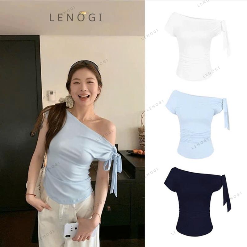 DEAL MỞ BÁN Áo lệch vai cotton mịn mát LENOGI Áo kiểu trễ vai lệch vai nữ buộc day phù hợp đi tập đi chơi A18