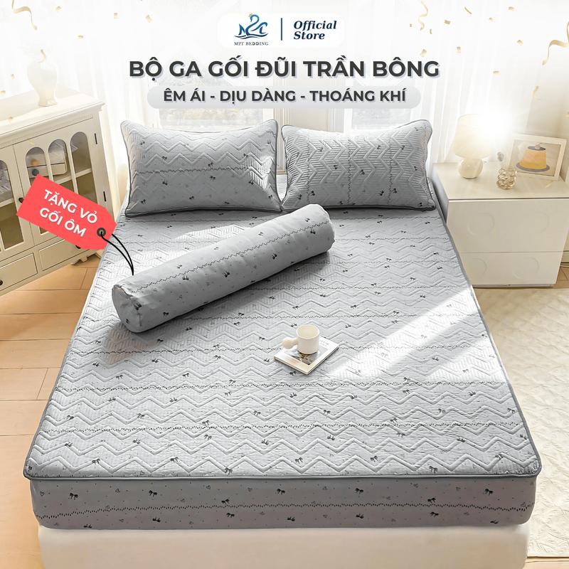 [TẶNG VỎ GỐI ÔM] Bộ Ga Gối Đũi Trần Bông – Mềm Mịn Mát Lạnh M2T BEDDING
