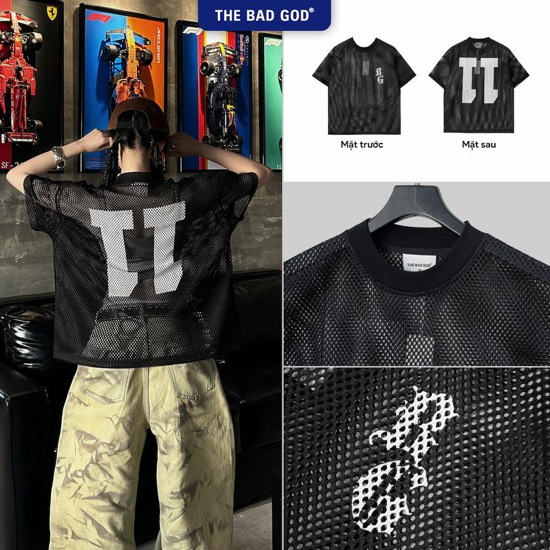 Áo Thun Cổ Tròn Nam The Bad God  Eleventh Veil Chất Liệu Lưới Mesh 3D Họa Tiết In Lụa