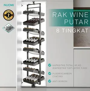 Rak Wine Putar 8 Tingkat Aluminium Nuomi – Encanto Rotating Wine Rack 600mm (Champagne Gold / High-Class Grey)