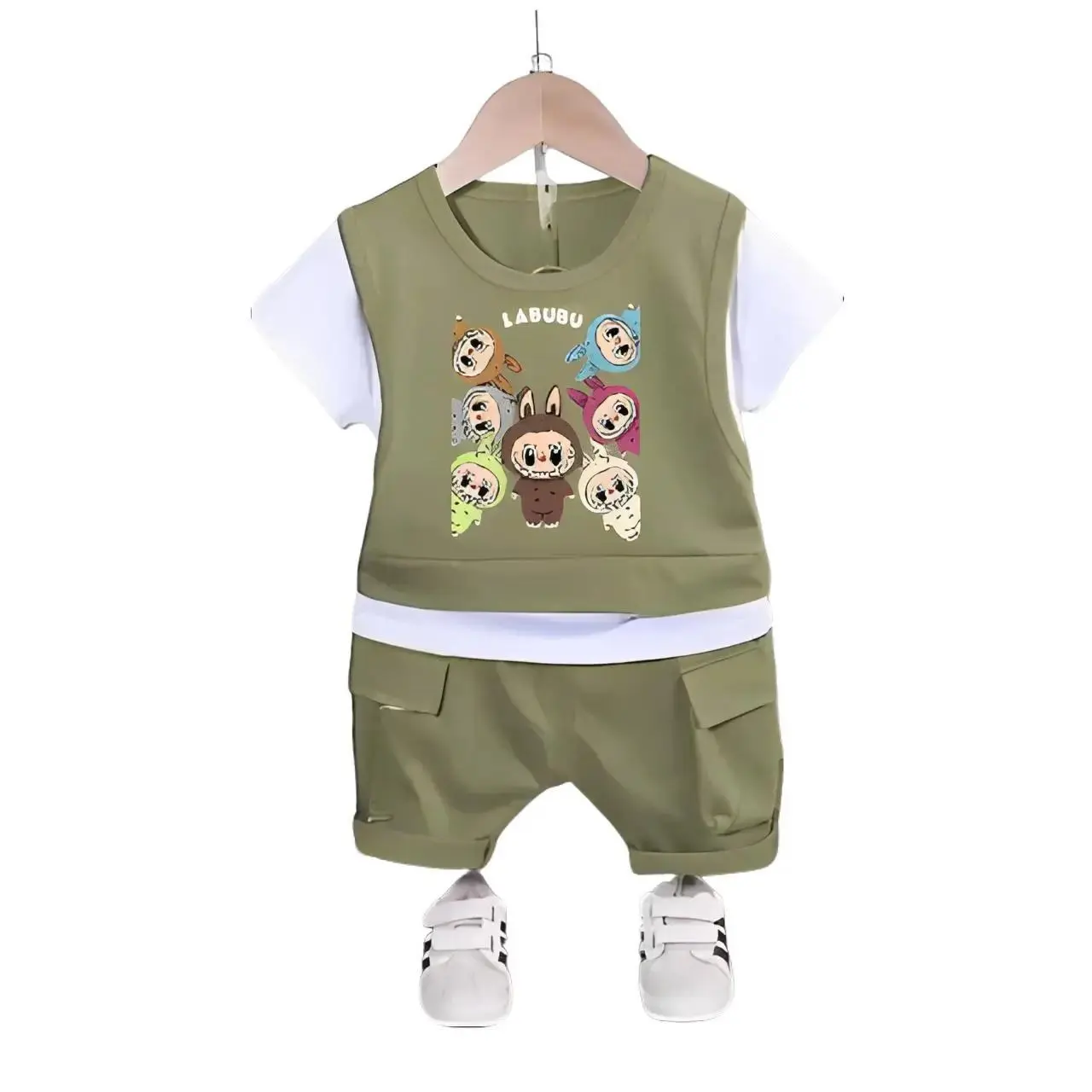 OKTAPIYANI Baju Setelan Labubu Set Rompi  Dan Perempuan 1 Tahun Sampai 6 Tahun Anak-Anak Parsel Laki-Laki Katun knit  anak Hewan