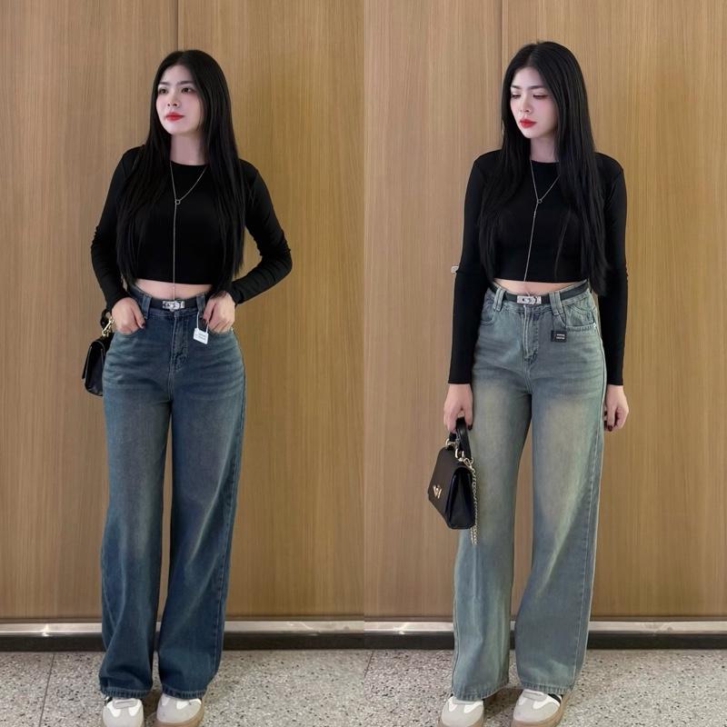 V.M-Quần Jeans Nữ Suông Trơn Túi Kiểu 2 Màu Đậm Nhạt (S-2Xl) Vải QC Mềm VM115