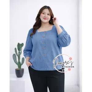 Atasan Jumbo Wanita Kancing Ld 130 Blouse Bigsize XXXL Pakaian Wanita Kekinian Kantoran Besar Blouse Wanita Casual Losie Top