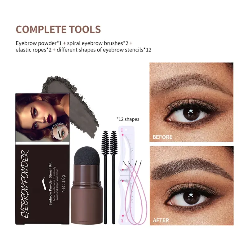 Eyebrow Powder Set Includes 12 Pcs Eyebrow Stencils Waterproof Longlasting Eyebrow Powder Makeup