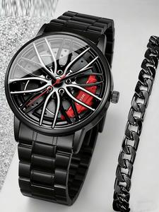 Set de reloj y pulsera para hombre, incluye reloj de cuarzo analógico con esfera redonda y pulsera de cadena, conjunto de reloj moderno para hombre como regalo,