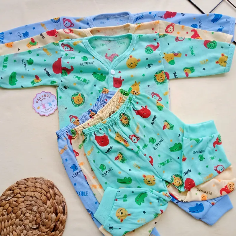 Terbaru 3 Pcs Celana Panjang Dan 3 Pcs Baju Panjang Bayi Baru Lahir/Set Pakaian Bayi Seri Warna Motif Lucu Unisex 3