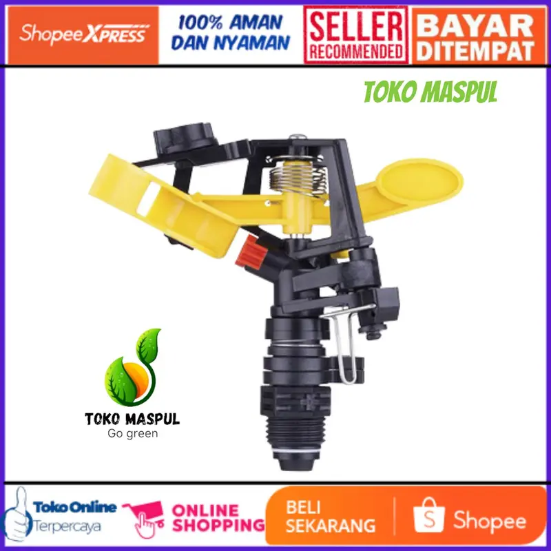 Sprinkler Tembak Putar Taman/Kebun 1/2 Inci Impact Black-Yellow PVC dengan Jarak Semprot 6-13 Meter 2