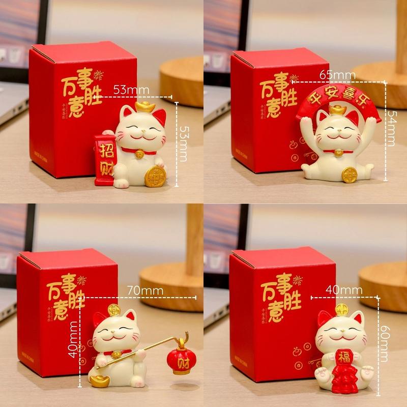 【SG Stock】Fortune Lucky Cat Ornament Chinese Style New Year Mini Car Interior Desktop Home Office Decoration Gift 2