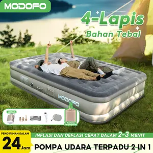 【Gratis Ongkir】MODOFO Outdoor Matras Kasur Pompa Matras Pompa Kasur Tidur Outdoor Portable Tidur Angin Bisa Tahan 200*180*40 Inflatable Bed Pompa Tiup Double/Single Air Bed Biru Abu-abu