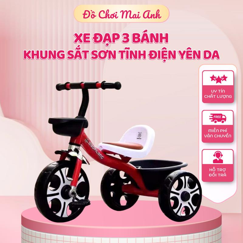  Xe đạp 3 bánh khung thép yên da chắc chắn có giỏ để đồ cho bé.Bảo hành 6 tháng 