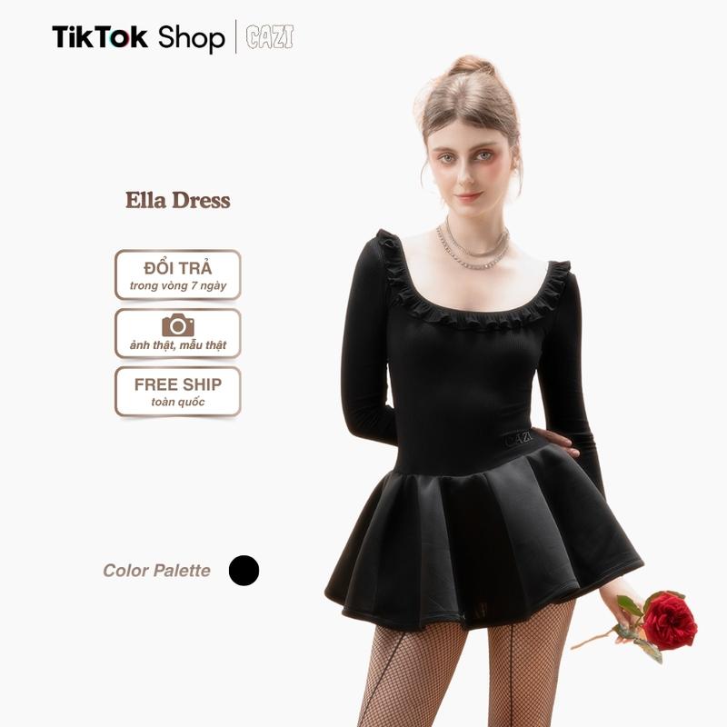  Cazi Ella Dress - Váy cổ u bèo cổ chân váy bổ thân 