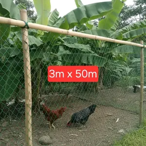 Jaring Pagar 3m x 50m Kandang Ayam Bahan Nilon PE d6 Lubang 4 Inc Tahan Cuaca untuk Pagar Kandang Ternak & Tanaman Bonus Tali Atas Bawah ayam alat rumahan