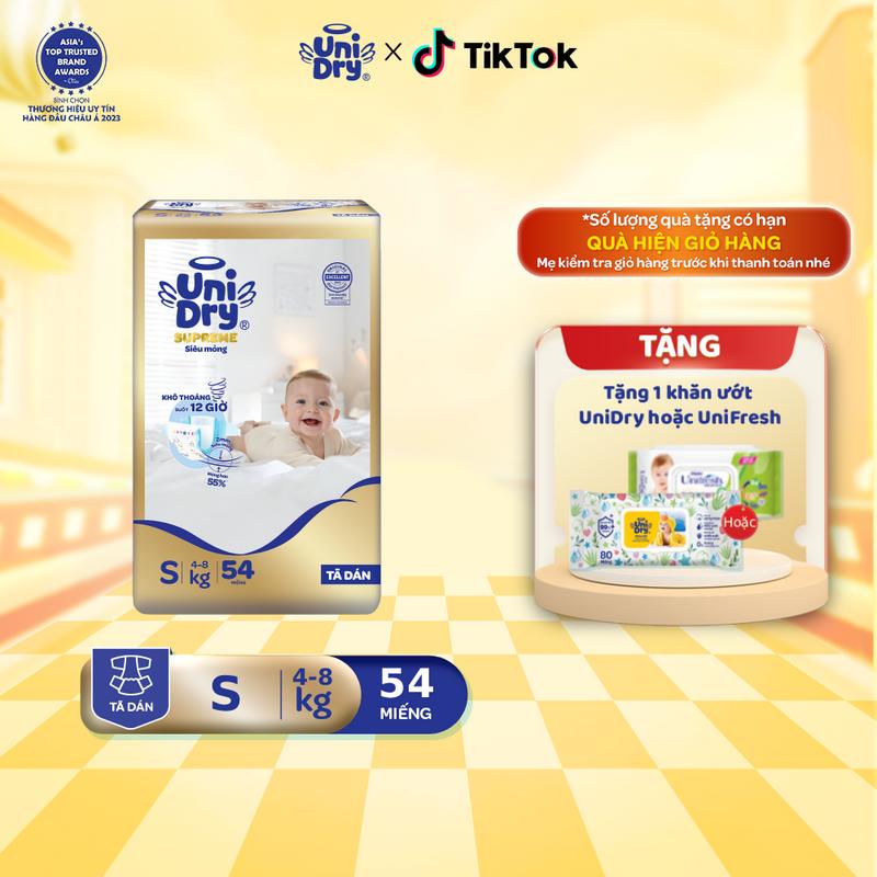 Tã dán UniDry siêu mỏng Supreme chỉ 2mm S54/M46