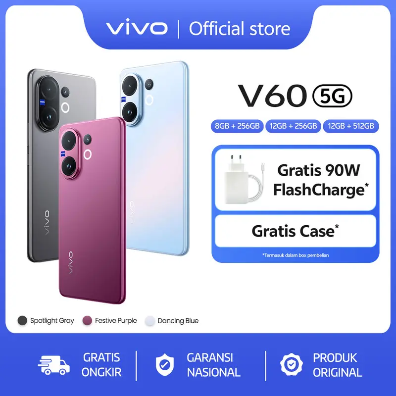 [NEW LAUNCH] vivo V60 5G 10x Zoom Telephoto, ZEISS Multifocal Potrait, Snapdragon 7 Gen 4, IP68+IP69, vivo AI