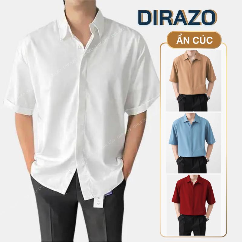 Áo Sơ mi nam trơn tay ngắn  DIRAZO form rộng unisex ẨN CÚC hiện đại- áo sơ mi trắng nam - áo sơ mi đỏ nam- áo sơ mi nam xanh lá- áo sơ mi nam bee- áo shirt  menswear sơ mi nam đẹp có thể giặt máy áo) (màu be) sominambig size Thun somidep