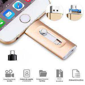 Unidad Flash 3 en 1, Memoria USB 3.0 de Alta Velocidad, OTG con Adaptador Tipo-C para iPhones/Android/PC, Flash de 128GB para iPhone, Almacenamiento USB para Respaldo de Fotos y Videos.