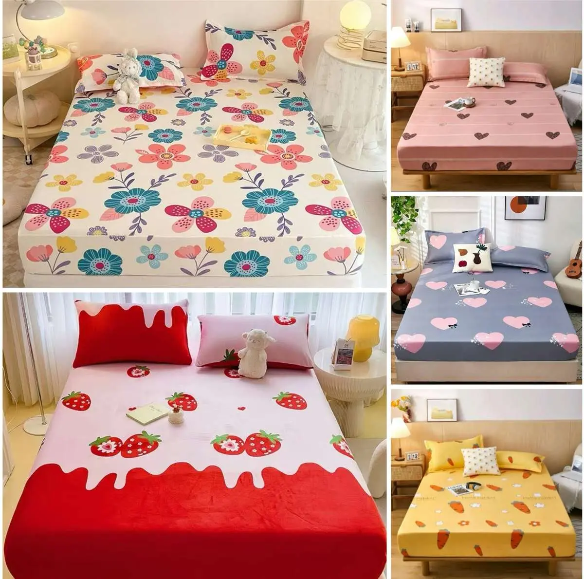 Fully Garterized 3in1 Set Bedsheet High Quality Flat Weave Cotton Pillow Case & Fitted Sheet Single Semi Double Full Queen King Size Leakproof Design