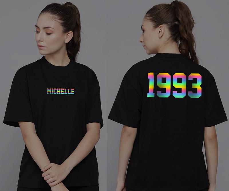 Product Introduction of [EBCLOTH 001] CUSTOM NAMA / KATA SABLON REFLEKTIF MENYALA HOLOGRAM RAINBOW CUSTOM KAOS KATUN COMBED HITAM Distro Pria Baju Oblong Keren Pendek Dewasa 2