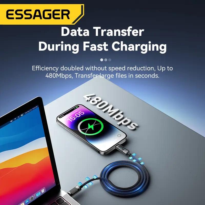 Essager PD29W Type C to Lightning LED Display Cable Fast Charge For iPhone14/13/12/11/8 Pro Max XS PD Fast Charging Type-C To Lightning 29W Cord For IOS Phone Tablet iPad AirPods iPod LED Display Wire 4