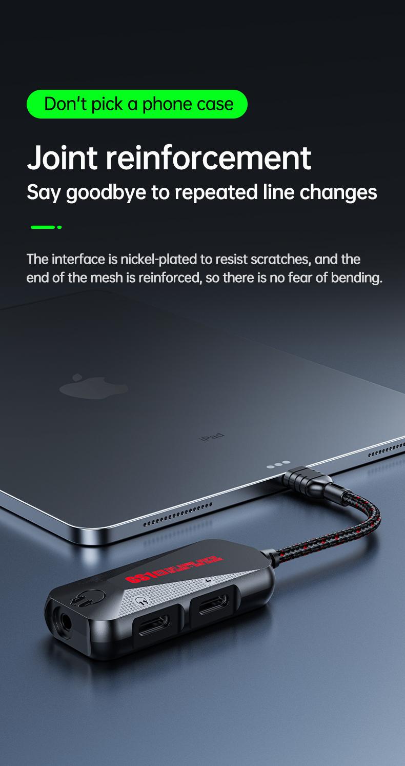 Product Introduction of PLEXTONE GS1 60W fast charging Typec adapter suitable for Huawei Xiaomi Apple tablet iPadPro 3-in-1 audio connection with 3.5mm round hole interface USB headphone adapter 4