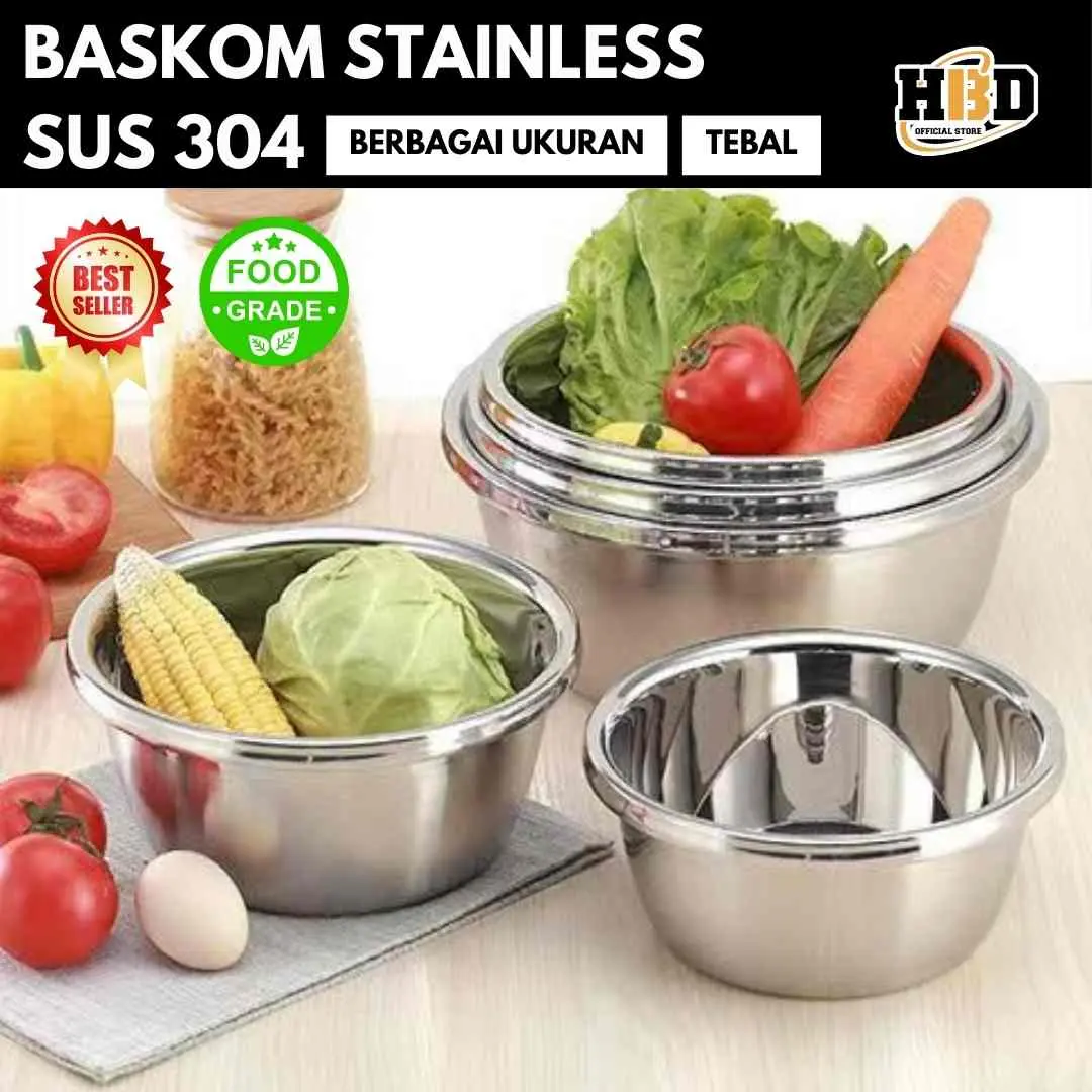 “COD” 【baskom】 Baskom+1Centong/Bumbu, Set Baskom Baja Tahan Karat 304untuk Makanan, Penebalan Dapur Rumah, Pengocok Telur, Pencucian Sayuran, Keranjang Pengeringan, Baskom Sup Bocor/ Kitchenware