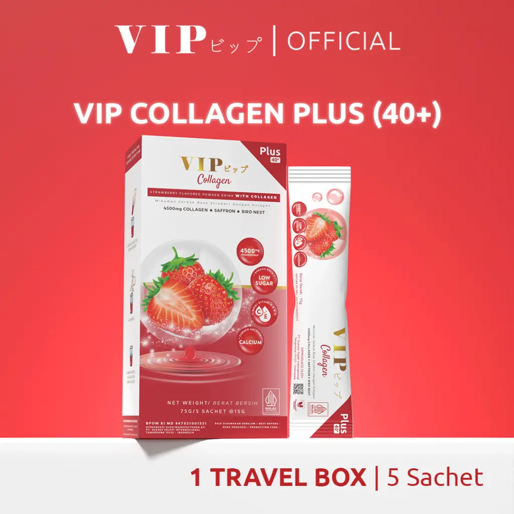 VIP Collagen Plus Travel Box isi 5 Sachet | Glowing & Anti - Aging | Dengan fish collagen untuk mencerahkan | BPOM & HALAL