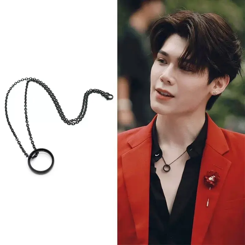 Kalung Titanium Model Rantai Liontin Cincin Black Edition - Bahan Tahan Karat Tidak Luntur - Aksesoris, Elegan Hitam 2