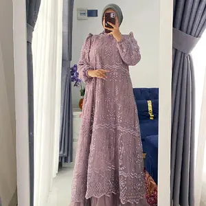 Aisyalina Burkat Etnik Mix Tile Dress Pesta Kondangan Mewah Elegan Bahan Berkualitas Zipper Belakang Outer Menyat Tali Samping Kanan Kiri Ukuran M L XL