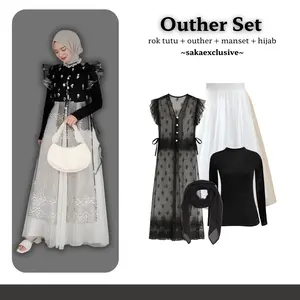 OOTD - One Set Kondangan 4in1 | Outher + Rok Tutu + Manset + Hijab | Outfit Wanita Terbaru Kekinian