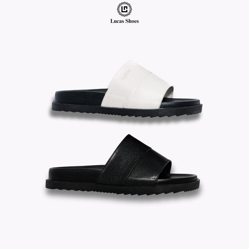 Dép Quai Ngang Da Nam Da Bò  Lucas Enzo Sandal, Đế 2 Lớp Răng Cưa, Cao 3cm.